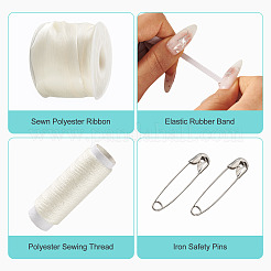 DIYヘアゴム作りキット  ポリエステルリボンを含む  伸縮性のあるゴムバンド  ポリエステル縫糸  鉄製の安全ピンとプラスチック製の糸巻き  ホワイト  35mm&nbsp;DIY-TA0015-81A
