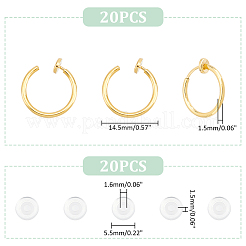 304ステンレススチール製クリップオンイヤリング金具20個  快適なシリコンパッド付き  ゴールドカラー  14.5x1.5mm&nbsp;STAS-UN0055-12