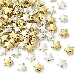 100個2色ccbプラスチックビーズ  スター  ゴールデン＆シルバー  6x6.5x3.5mm  穴：1.2mm  50個/カラー&nbsp;CCB-FS0001-02