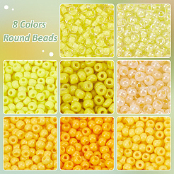 1360個8スタイルのガラスシードビーズセット  丸い穴  ラウンド  きいろ  4x3mm  穴：1~2mm  170個/スタイル&nbsp;SEED-PH0002-36