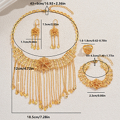 女性用合金中空花タッセルブレスレット＆イヤリング＆ネックレス＆リングセット  ゴールドカラー&nbsp;LH7675