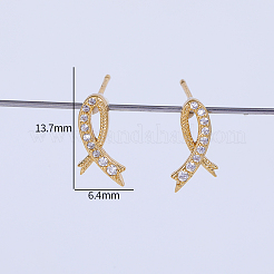 精巧な真鍮の透明キュービックジルコニアリボンスタッドピアス  ゴールドカラー  13.7x6.4mm&nbsp;EE4607
