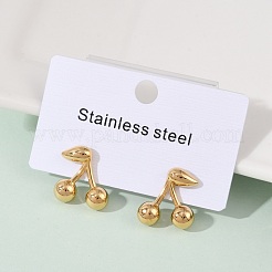 304ステンレススチールスタッドピアス  18KGP本金メッキ  チェリー  15x14.5mm&nbsp;EJEW-S265-03G-C
