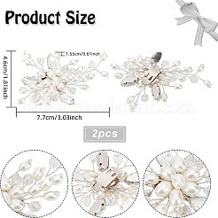 パールの靴飾り1セット  プラチナ合金のパーツとクリスタルラインストーンのカボション  花  ホワイト  58x90x15.5mm&nbsp;FIND-FG0001-41