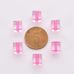 透明なアクリルビーズ  キューブ  ショッキングピンク  8x7.5x7.5mm  穴：1.8mm  約900個/500g&nbsp;TACR-S154-12A-82