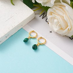 真鍮huggieフープピアス  楕円形の天然および合成宝石のチャーム付き  ゴールドカラー  27mm  ピン：1mm&nbsp;EJEW-JE05787