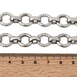 13mm 304ステンレススチールのテクスチャ加工ラウンドリングリンクチェーンネックレス  変色しない  ステンレス鋼色  17.68インチ（44.9cm）&nbsp;NJEW-P349-01B-P
