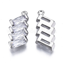 真鍮象眼細工の透明な立方晶ジルコニアペンダント  長方形  プラチナ  19x8x2.5mm  穴：1.2mm&nbsp;ZIRC-S069-029P