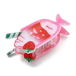 女性や女の子向けのPVCプラスチック製ヘアクリップ  いちごのアイスクリーム  ピンク  42x100x43mm&nbsp;OHAR-D001-07B