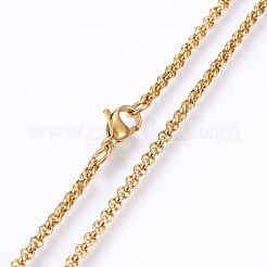 304ステンレススチールアズキチェーンネックレス  ゴールドカラー  19.68インチ（50cm）  2mm&nbsp;NJEW-P226-02G-02