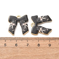 プリント合金ペンダント  ちょう結びのチャーム  ラックめっき  カドミウムフリー＆鉛フリー  ゴールドカラー  ブラック  20x19x3mm  穴：1.8mm&nbsp;AL-CBA7256-29G-02