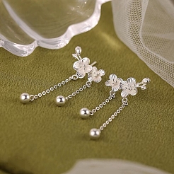 上質なシルバーフラワースタッドピアス999個  銀  40x14mm&nbsp;EJEW-P296-12S