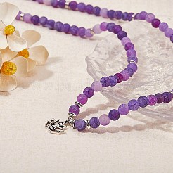 合金オーム/オウムロータスの天然風化瑪瑙ラウンドビーズラップブレスレット  女性のための宝石用原石のヨガブレスレット  32-7/8インチ（83.5cm）&nbsp;AJEW-PH00503-01