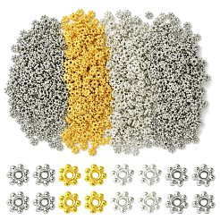 600個 2色 CCB プラスチックビーズスペーサー  花  プラチナ·ゴールデン  4x1mm  穴：1mm  300個/カラー&nbsp;CCB-YW0001-39A