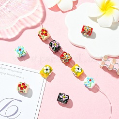 10色塗装ガラスビーズ5個  花を持つ列  ミックスカラー  13x13mm  穴：2~2.5mm  2個/カラー&nbsp;GLAA-CJ0002-88
