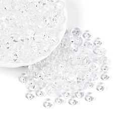 透明な色のガラスシードビーズ  ロンデル  丸い穴  透明  8~8.5x4.5~5mm  穴：1.2~1.8mm  約957個/ポンド&nbsp;SEED-N007-39B-11