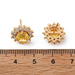 女性用フラワー真鍮マイクロパヴェクリアキュービックジルコニアスタッドピアス  カドミウムフリー＆鉛フリー  長持ちメッキ  ラックめっき  ゴールドカラー  12.5mm&nbsp;EJEW-G428-17G
