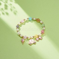 カラフルな合金エナメルかわいいチャーム ブレスレット  女性用プラスチック パール & アクリル & 合成ヘマタイト ラウンド ビーズ ブレスレット  車の模様  ペンダント：10~17x8~17x2~3mm  内径：2-1/8インチ（5.5cm）&nbsp;BJEW-JB08661-03