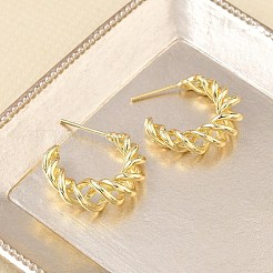 女性用ツイスト真鍮スタッドピアス  ハーフフープピアス  ゴールドカラー  22x23x6.5mm&nbsp;KK-CBAD851-29G