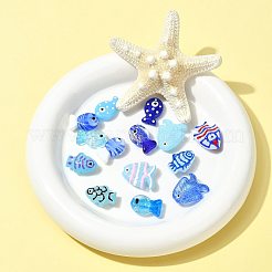 14個 14種類のスタイルのペイントガラスビーズ  魚  ミックスカラー  13~21.5x12~23x6~10.5mm  穴：1.2~1.8mm  1個/スタイル&nbsp;LAMP-FS0001-65