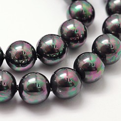 シェルパールビーズ連売り  虹メッキ  グレードA  ラウンド  ブラック  8mm  穴：1mm  約51個/連  16インチ&nbsp;BSHE-L025-05-8mm