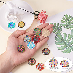 絵柄プリントガラスカボション  半円/ドーム  花のシリーズ  ミックスカラー  24.5~25x6~7mm&nbsp;GGLA-PH0005-25mm-002