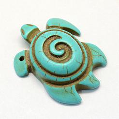 合成ターコイズペンダント  カメ  ターコイズ  41x33.5~35x12~12.5mm  穴：2mm&nbsp;TURQ-S283-22
