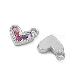304ステンレススチールラインストーンペンダント  ハートチャーム  ステンレス鋼色  10x10x2mm  穴：1.4mm&nbsp;SA-CBA49D2-09P
