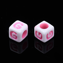 不透明なアクリルビーズ  アルファベットでキューブ  ランダムな混合文字  6x6x6mm  穴：3mm  約2995個/500g&nbsp;SACR-S273-35A-02