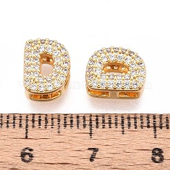 真鍮マイクロペーブクリアキュービックジルコニアビーズ  文字L  ニッケルフリー  文字d  9.5x7.5x5mm  穴：4mm&nbsp;KK-T071-17G-D