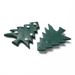 手作り樹脂粘土ペンダント  クリスマスツリー  濃い緑  43~45x34x4~5mm  穴：1.6mm&nbsp;CLAY-T017-22