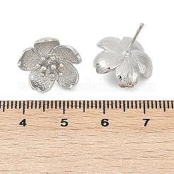 真鍮製スタッドピアスパーツ  カドミウムフリー＆ニッケルフリー＆鉛フリー  カン付き  花  プラチナ  17x15.5mm  穴：1.5mm  ピン：0.8x11.5mm&nbsp;LS-KK-Z099-05P-03