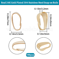 304ステンレススチールスナップオンベイル150個  24KGP本金メッキ  7x3.5x3.2mm  穴：6x3mm&nbsp;STAS-BBC0002-54