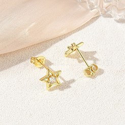 真鍮製マイクロパヴェシングルキュービックジルコニアスタッドピアス  スター  カドミウムフリー＆鉛フリー  ラックめっき  長持ちメッキ  18KGP本金メッキ  8.5x8.5mm&nbsp;KK-CBA30C7-13G