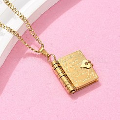 女性用304ステンレススチールブックペンダントネックレス  18KGP本金メッキ  18.23インチ（46.3cm）&nbsp;NJEW-U037-01A-G