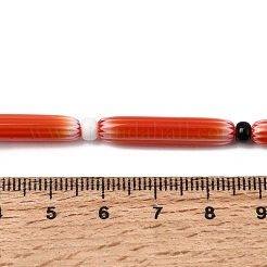 手作りのランプワークシェブロンビーズ  細長い卵形ビーズ  レッドオレンジ  28~29.5x4.5~6mm  穴：0.8mm  約13個/連  14.56''~16.14''（37~41センチメートル）&nbsp;LAMP-Z019-01-08