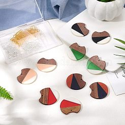 DIYダングルピアス作成キット  樹脂と木製のペンダントを含む  真鍮のピアスフックと丸カン  ギャップフラットラウンド  ミックスカラー  ペンダント：33~34x37x3~4mm  穴：1.8~2mm  5色  2個/カラー  10個/箱&nbsp;DIY-OC0005-03