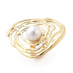 女性用ラウンド合金調節可能リング  プラスチック模造真珠付き  ライトゴールド  内径：18mm&nbsp;LS-RJEW-B108-04KCG