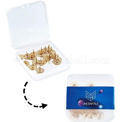 304ステンレススチールスタッドピアス金具  ピアスキャッチとカン付き  花  ゴールドカラー  16x14mm  穴：1mm  ピン：0.7mm  20個/箱&nbsp;STAS-UN0002-22G