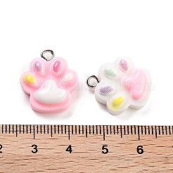 不透明樹脂ペンダント  プラチナトーンの鉄製ループ付き足跡チャーム  ミックスカラー  19x17x7mm  穴：2mm&nbsp;RESI-G101-03