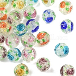 30個 6色 手作りホイルランプワークビーズ  バラの花の丸い  ミックスカラー  10~11mm  穴：1~1.5mm  5個/カラー&nbsp;FOIL-YW0001-04