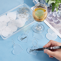 DIYの空白のワイングラスチャーム作成キット  アクリルペンダント入り  鉄のフープピアス  ワイングラスチャームリング  ハート  80個/箱  45x49.5x2mm  穴：3mm&nbsp;DIY-FG0004-59A