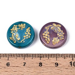 ガラスビーズ  花付きフラットラウンド  ゴールドライン入り  ミックスカラー  17.5x4.5~5mm  穴：0.9~1mm&nbsp;LAMP-T021-49M