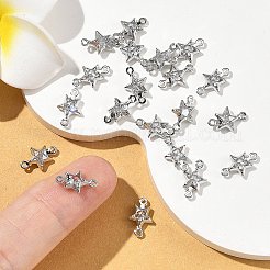 シェグレース 真鍮 パヴェ キュービックジルコニア スターコネクターチャーム  カドミウムフリー＆ニッケルフリー＆鉛フリー  長持ちメッキ  プラチナメッキ  透明  11x7x3mm  穴：0.9mm＆1mm&nbsp;XGRQ2O314-441A-P