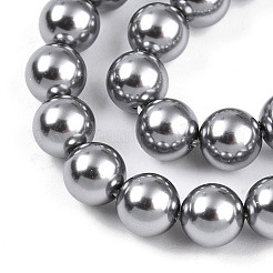 ベーキングペイントパール化ガラスパールビーズ連売り  ラウンド  濃いグレー  6mm  穴：0.8mm  約69~70個/連  15.75~15.94インチ（40~40.5cm）&nbsp;HY-N002-6mm-A01