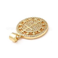 ラックメッキ真鍮マイクロパヴェクリアキュービックジルコニアペンダント  カドミウムフリー＆鉛フリー  クロスとフラットラウンド  18KGP本金メッキ  23.5x20x2.5mm  穴：4.5x3.5mm&nbsp;KK-E060-23G
