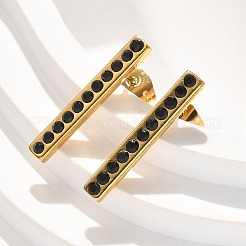 304ステンレススチールスタッドピアス  ラインストーン付き  イオンプレーティング（ip）  長方形  18KGP本金メッキ  22x3.5mm&nbsp;EJEW-F361-05G