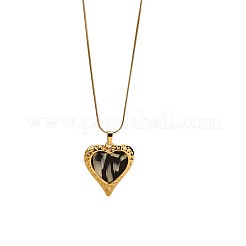 女性用304ステンレススチール＆合成シェルハートペンダントネックレス  ゴールドカラー  ライトグレー  15.75インチ（40cm）&nbsp;WG39B48-02