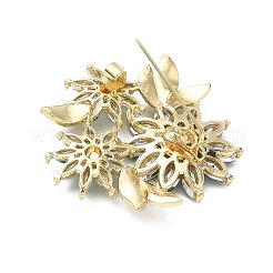 合金ラインストーンラペルピンブローチ（衣類用）  花  ゴールドカラー  シダ緑  39x40mm&nbsp;RB-CBA1800-01