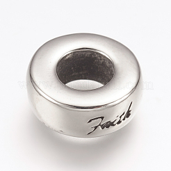 316サージカルステンレススチールヨーロピアンビーズ  大穴ビーズ  単語とフラットラウンド  アンティークシルバー  12.5x5mm  穴：6mm&nbsp;STAS-G164-65AS